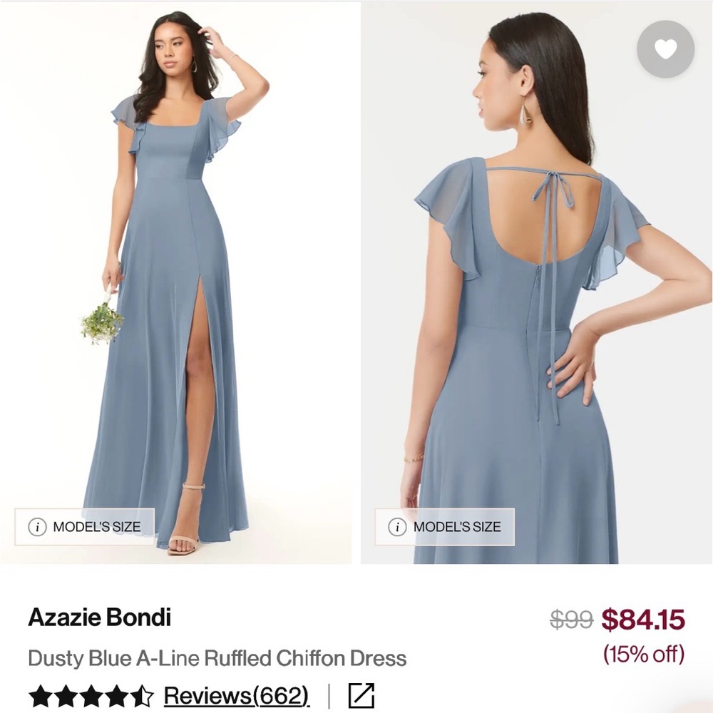 Azazie Dusty Blue Bridesmaid dress size 8